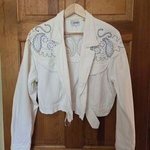 White Embroidered Jean Jacket with Open Front